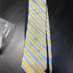 Tommy Hilfiger Yellow and Light Blue Diagonal Stripe Tie 100% silk